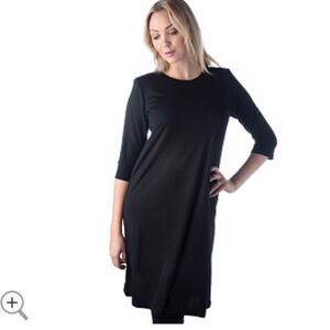 Susan Graver Ponte Knit 3/4 Sleeve Swing Dress XS Navy blue